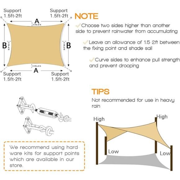 10'x13' Sun Shade Sail Curved Commercial Outdoor Shade Cover Sand Rectangle - Picture 3 of 6